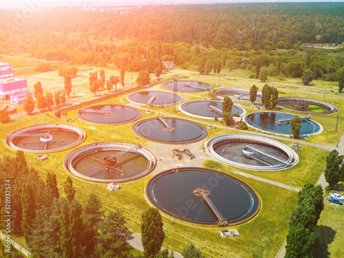 Foto Modern sewage treatment plant, aerial view from drone