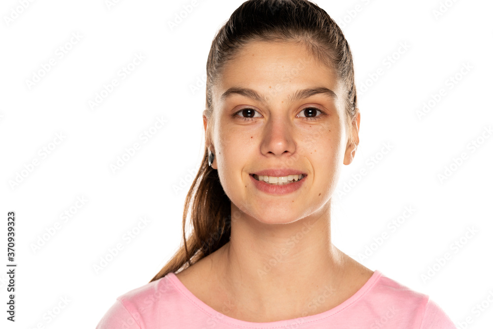 Portrait of young beautiful woman without makeup, and with moles Portrait of young beautiful woman without makeup, and with moles