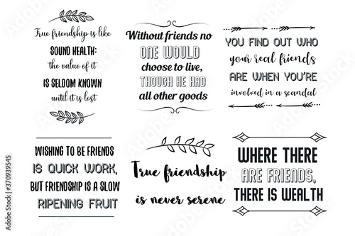 Set of Calligraphy sayings for print. Vector Quotes about best friend, friendship, relationship between people 