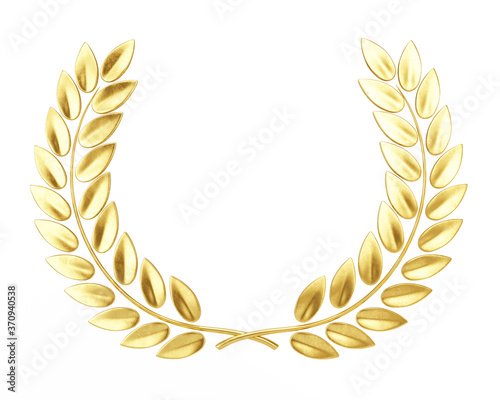 Gold Laurel Wreath isolated on white. Award, glory concept. 3d rendering