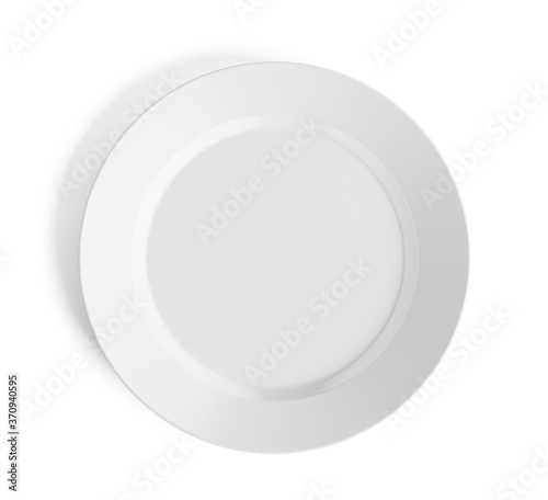 WHite plate isolated on white background - top view. 3d rendering