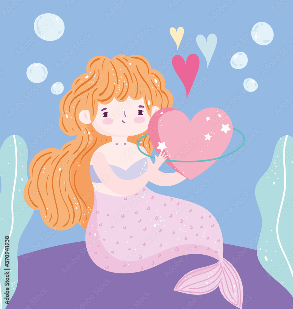 cartoon beautiful little mermaid bubbles seaweed under the sea cartoon beautiful little mermaid bubbles seaweed under the sea