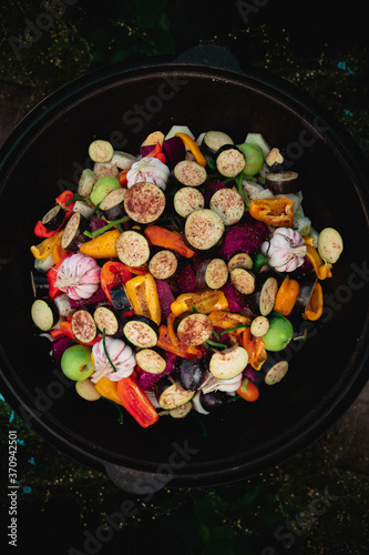 vegetables in a cauldron in nature