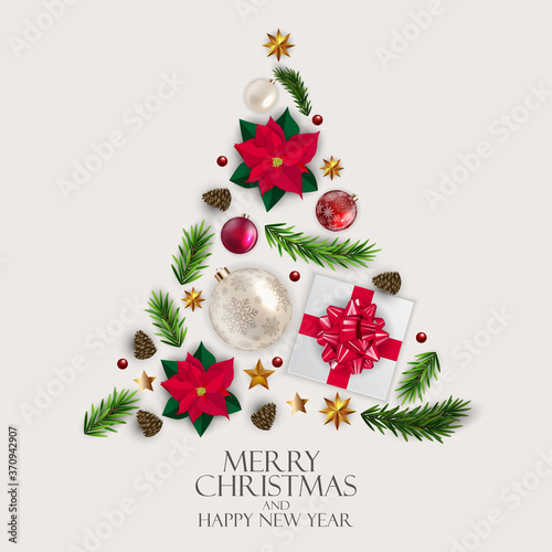 Holiday New Year and Merry Christmas Background. Vector Illustration