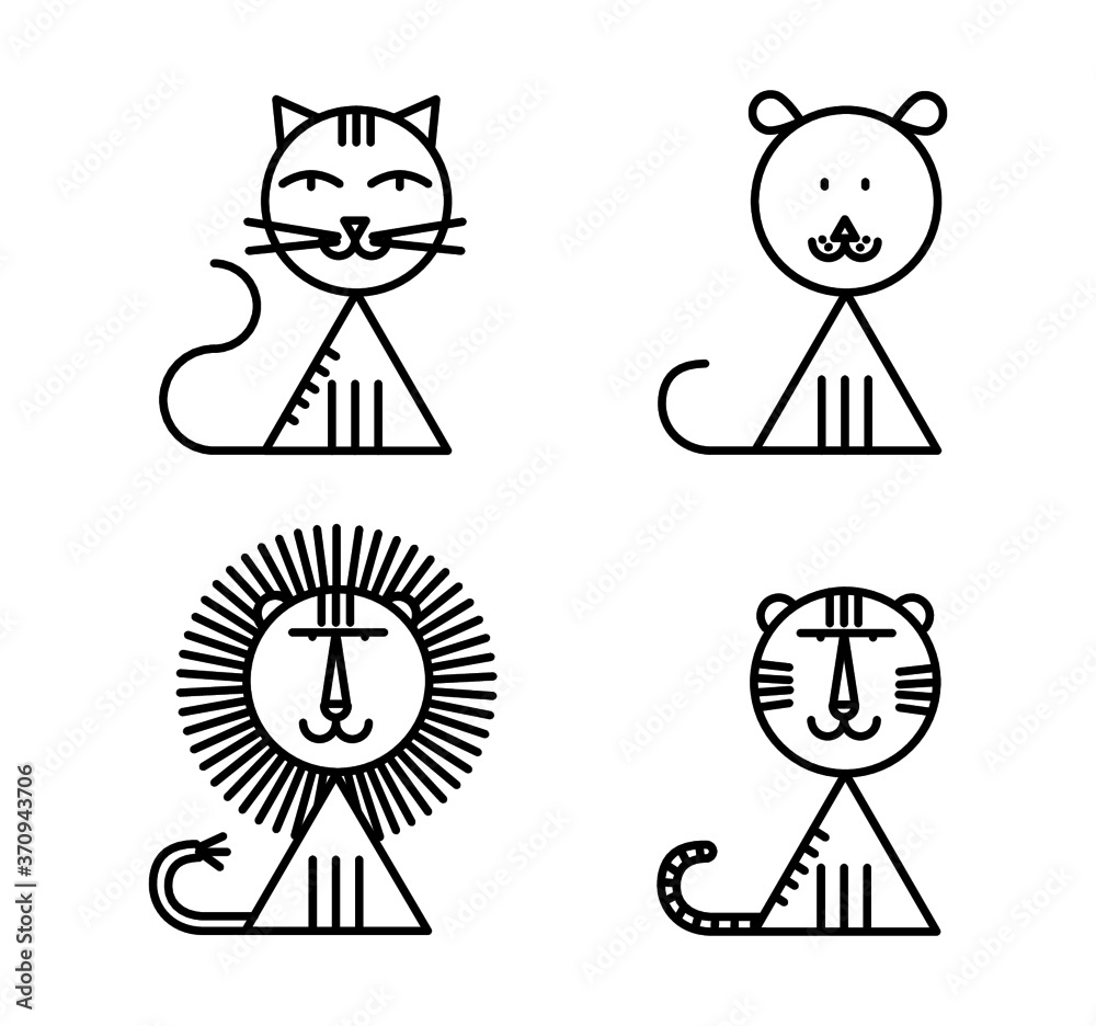 Obraz premium Felines, Fierce animals, line icons