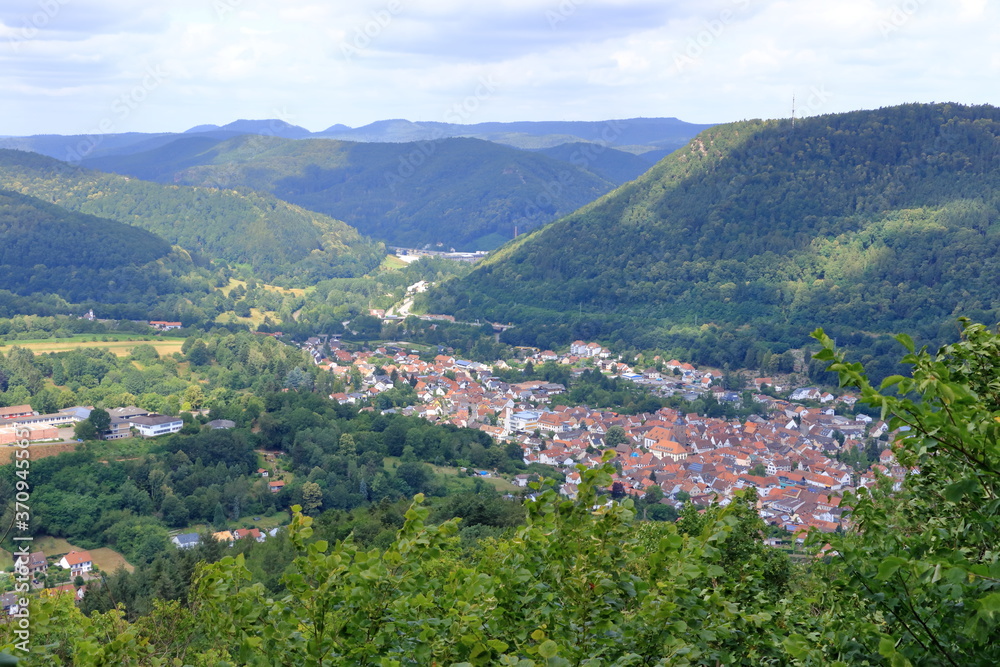 Beautiful view over the village Annweiler at the Trifels, Germany