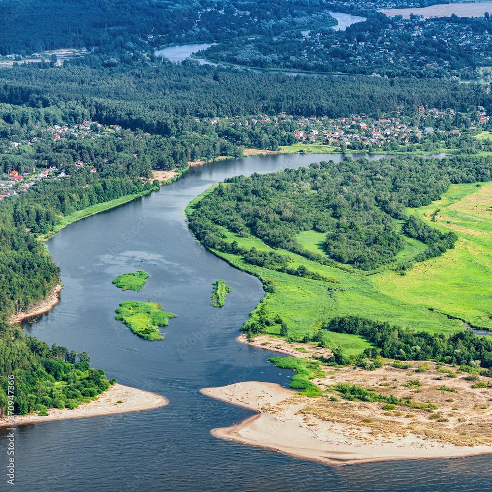 aerial view over the Gauja river in Latvia