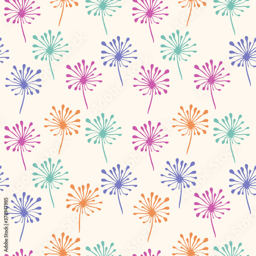 Dandelions seamless pattern, vector background with 
hand drawn dandelions, botanical pattern