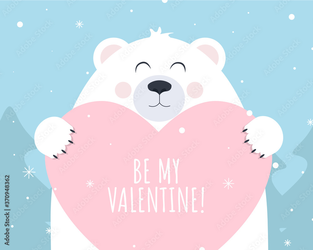 You my valentine, polar bear vector print for postcard You my valentine, polar bear vector print for postcard