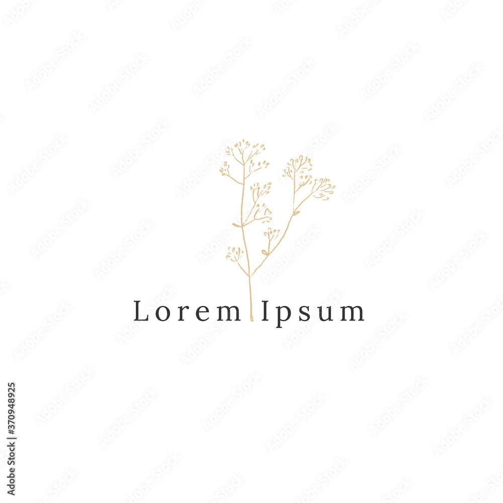 Hand drawn wildflowers. Vector simple floral logo template.