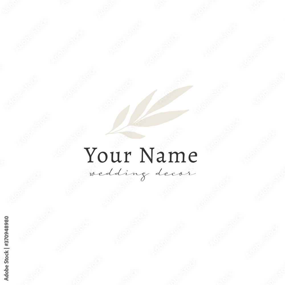 Vector simple floral logo template with hand drawn leaves.