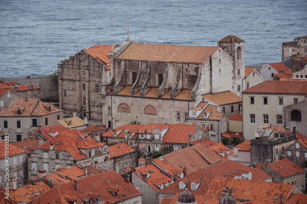 landscape from above of Dubrovnik city with sea in the background