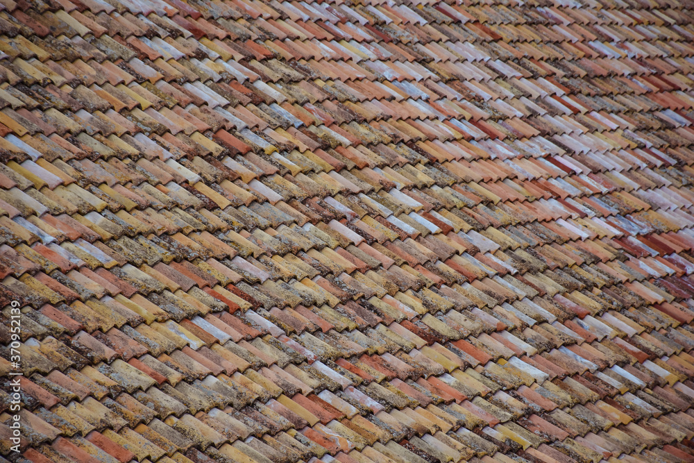 detail of roof of clay tiles of different colors