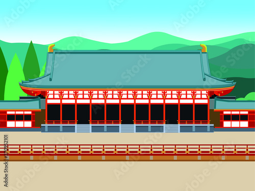 Temple or shrine in japan drawing in cartoon vector