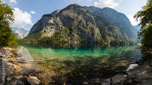 Summer sunrise in Obersee lake, Bavaria, South Germany. Europe