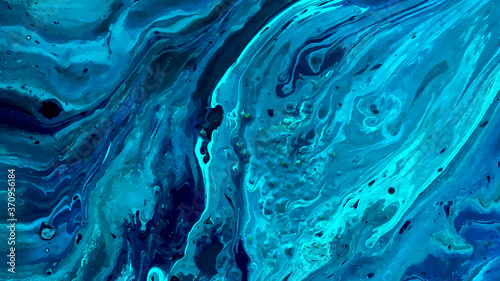 Blue marble abstract background texture. Indigo ocean blue marbling. Fluid painting. Vector