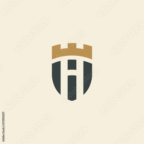 Heraldic Letter H monogram. Elegant minimal logo design. Letter H + Crown + Shield.
