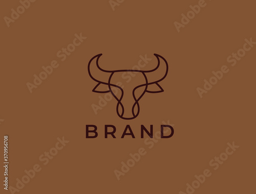Bull head logo. Abstract stylized cow or bull head icon. Premium logo for steak house, meat restaurant or butchery. Taurus symbol. Vector illustration.
