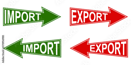 Arrow pointer import export, vector pointers for import and export of goods, symbol international business and turnover