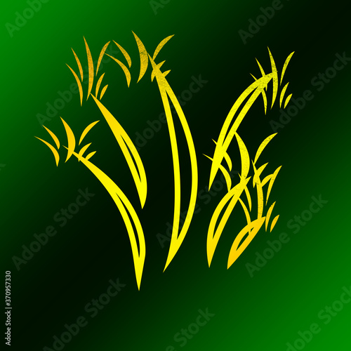 abstract yellow painted leaves on green background