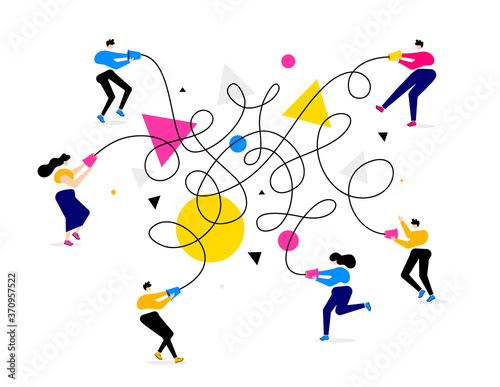 vector business illustration of a man and woman with plastic cup, people communication