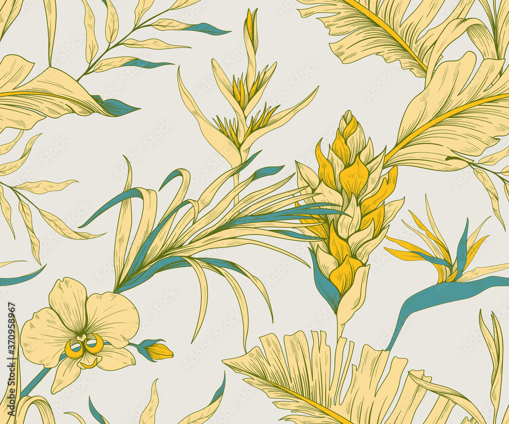 Seamless pattern with trendy exotic flowers and leaves
Seamless pattern with trendy exotic flowers and leaves