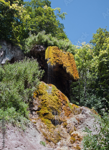 Closeup of the Maiden Tears waterfall near the Monastirok village in Ukraine photo