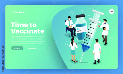 Vector Vaccination Concept. Healthy drug vaccination, injection. Isolated vector illustration.
