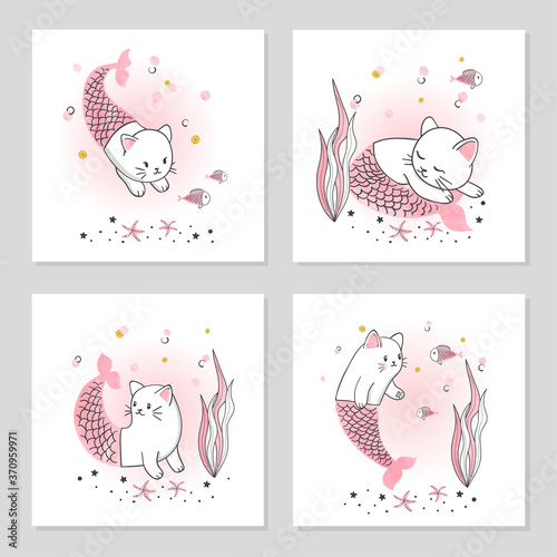Set of card with cute cat m...