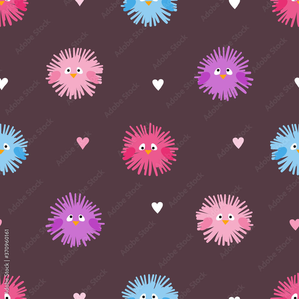 Seamless polka dot pattern for kids with cute birds. Seamless polka dot pattern for kids with cute birds.
