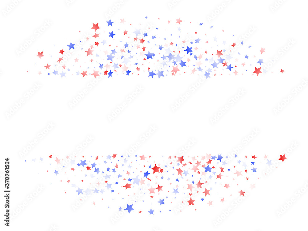 Flying red blue white star sparkles on white vector american patriotic background. Flying red blue white star sparkles on white vector american patriotic background.