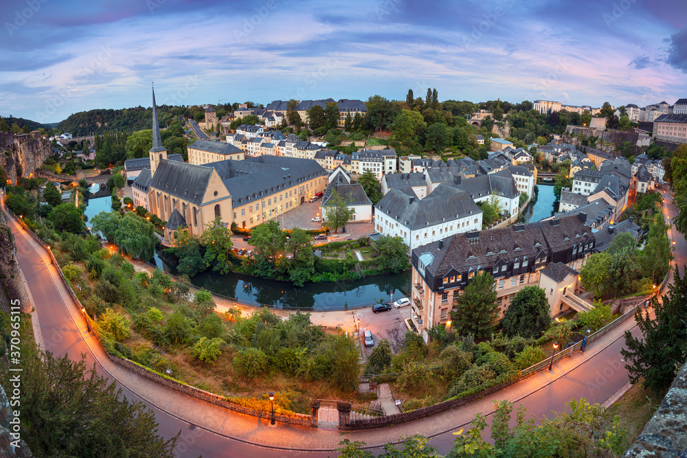 Luxembourg City. Aerial cityscape image of old town Luxembourg at summer sunset.