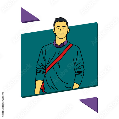 Standing man with sling bag minimalistic illustration