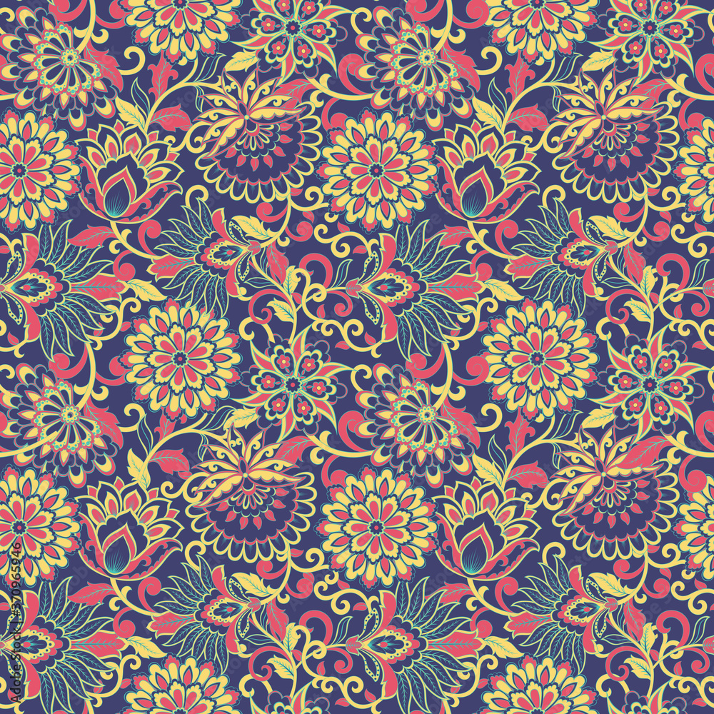 Damask style seamless floral pattern