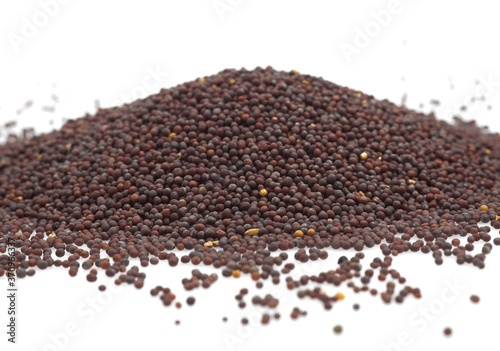 Black Mustard Seeds  sinapis nigra  Dry Seeds against White Background