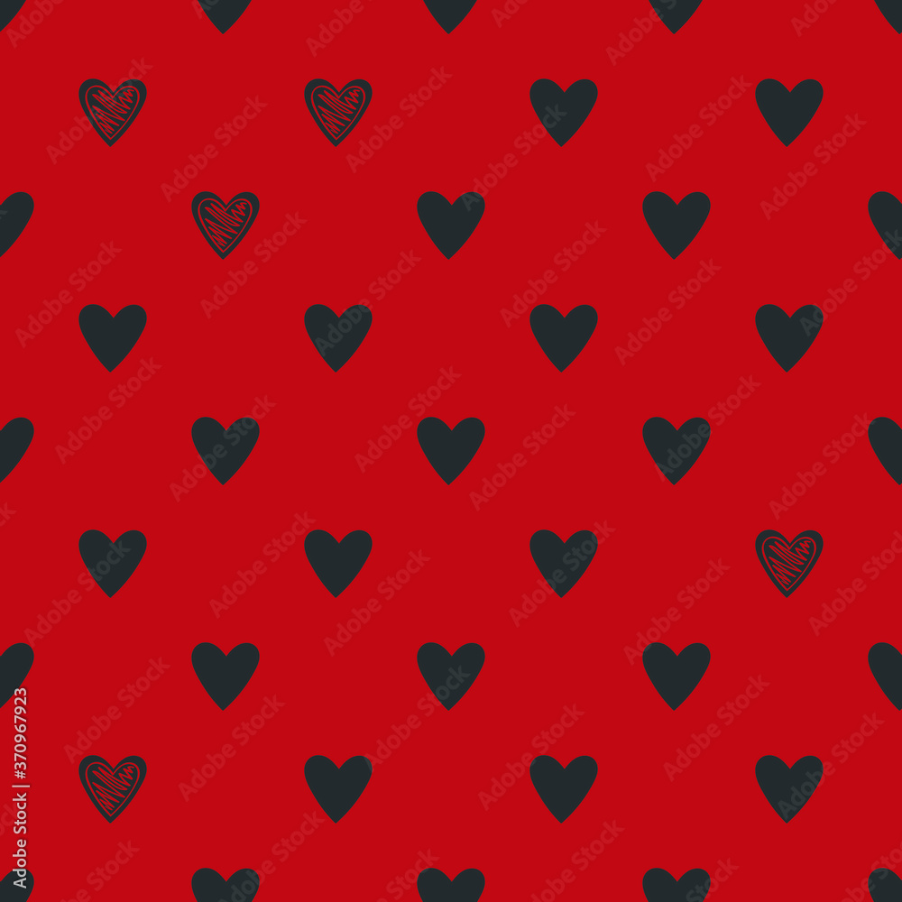 Seamless red pattern with hearts, vector illustration