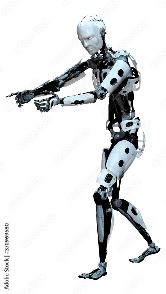 3D Rendering Male Robot on White