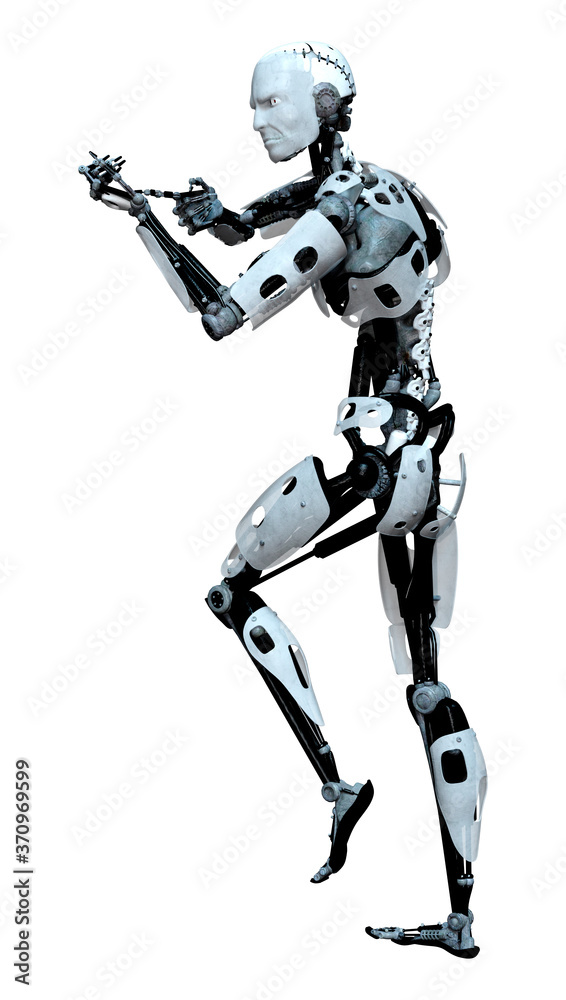 3D Rendering Male Robot on White