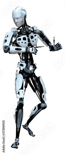 3D Rendering Male Robot on White