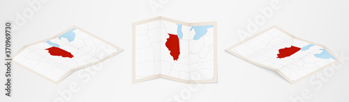 Folded map of Illinois in three different versions. photo