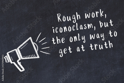 Tableau sur toile Chalk sketch of loudspeaker on black desk and movitational quote
