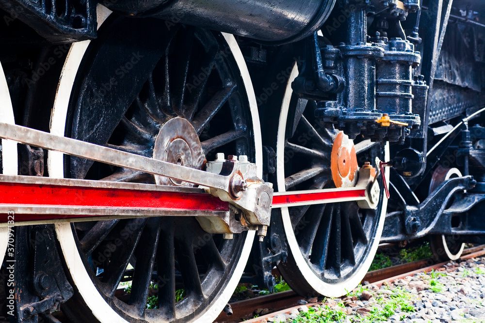 Steam Train car wheels close-up photo Steam Train car wheels close-up photo