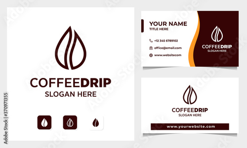 Coffee Bean with Water Drop Concept Logo Design, Business card Template