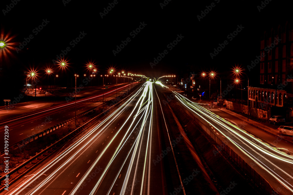 traffic on highway at night