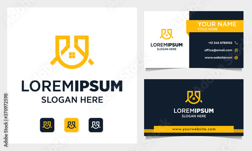 Real Estate Logo Design with Letter U initial and business card template