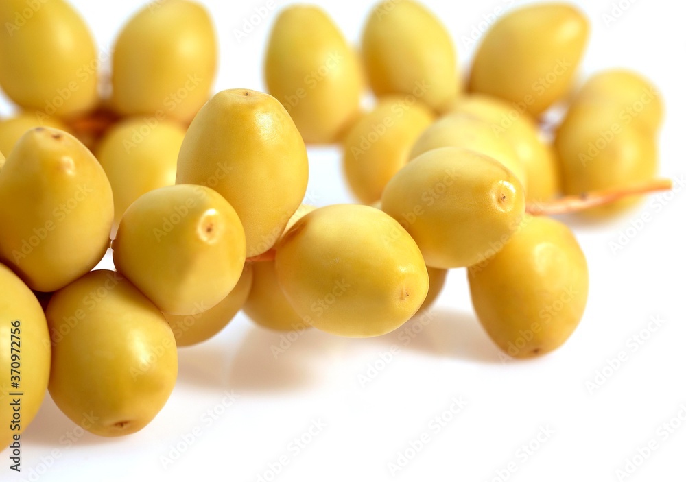 Fresh Dates, phoenix dactylifera, Fruits against White Background