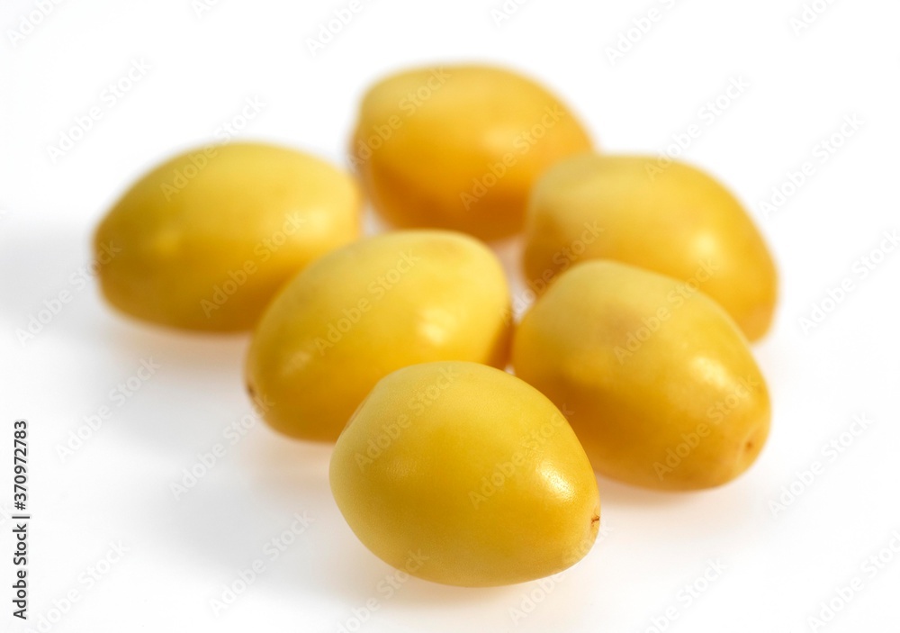 Fresh Dates, phoenix dactylifera, Fruits against White Background