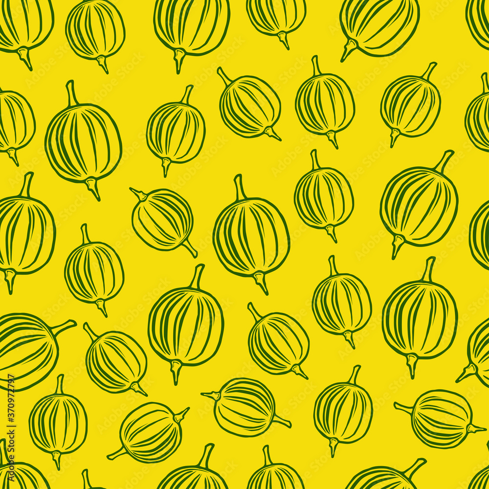 seamless vector pattern with gooseberry on the yellow background