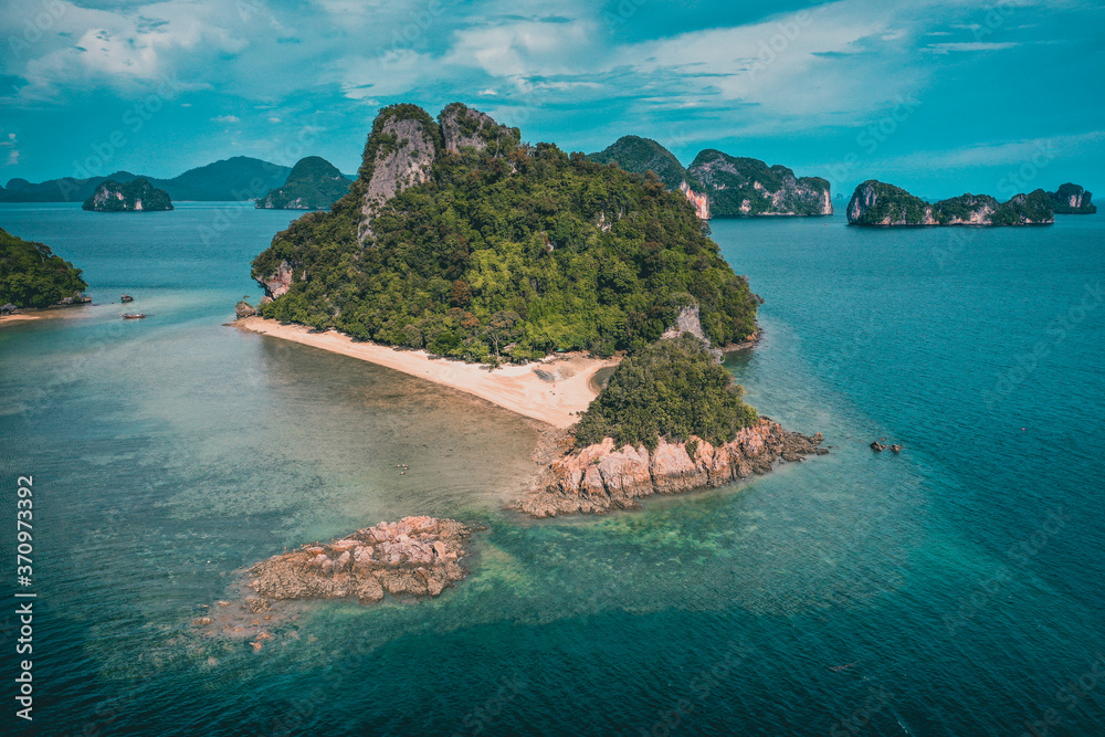 Obraz premium Aerial view of Koh Phak Bia, island in the Andaman Sea between Phuket and Krabi Thailand