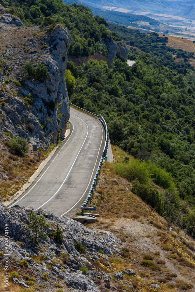 High angle view of mountain road. La Bureba, Burgos, Spain